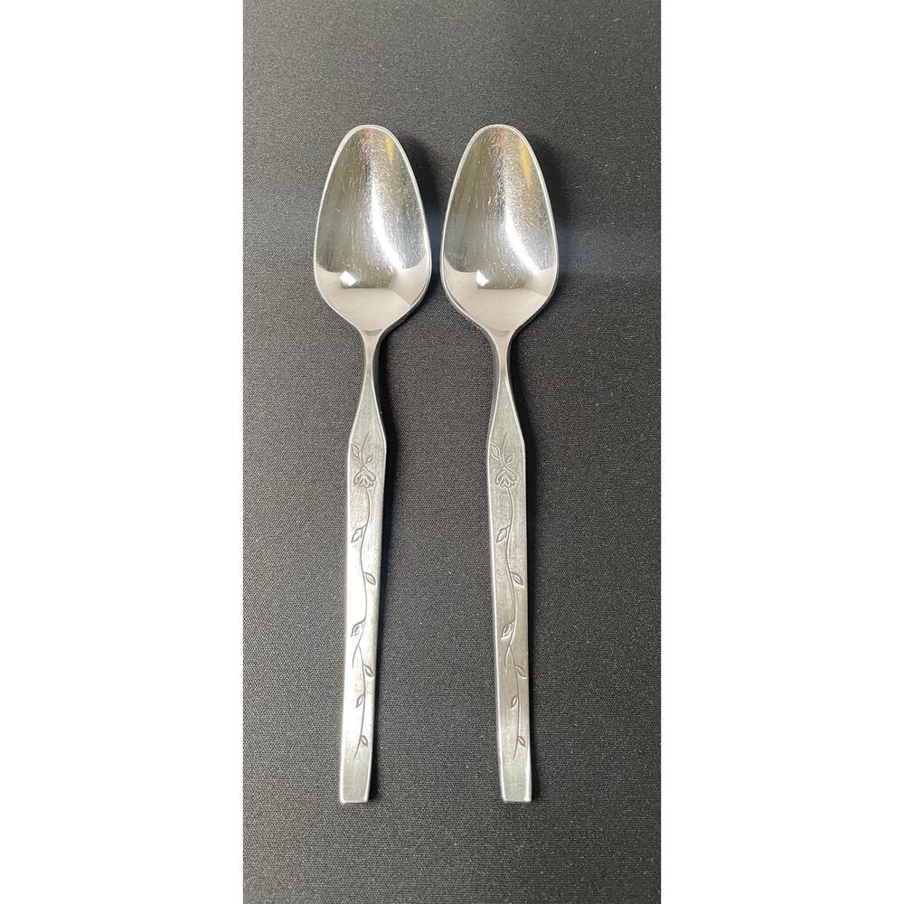 Vintage Supreme Stainless 6 1/4" Dessert Teaspoon Flower Set 2 Spoons Flatware‎